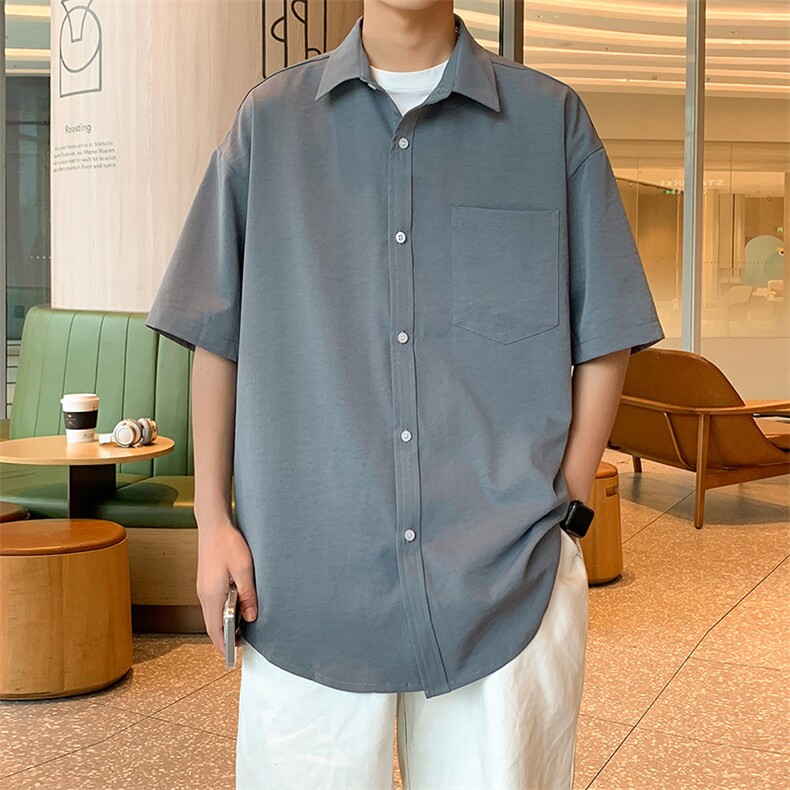 24年港风夏款工装纯色宽松短袖衬衫男CS111P35,男装衬衫,星座1204-3