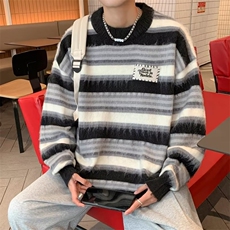 条纹圆领毛衣男秋冬日系套头针织衫宽松潮流打底毛线衣MY0200-P50，男装针织衫/毛衣，星座308B-1