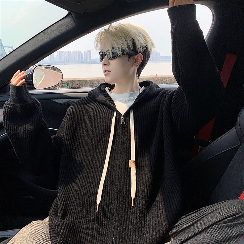 毛衣男秋冬新款港风宽松连帽针织毛衫MYA3-P65，男装针织衫/毛衣，星座214-3