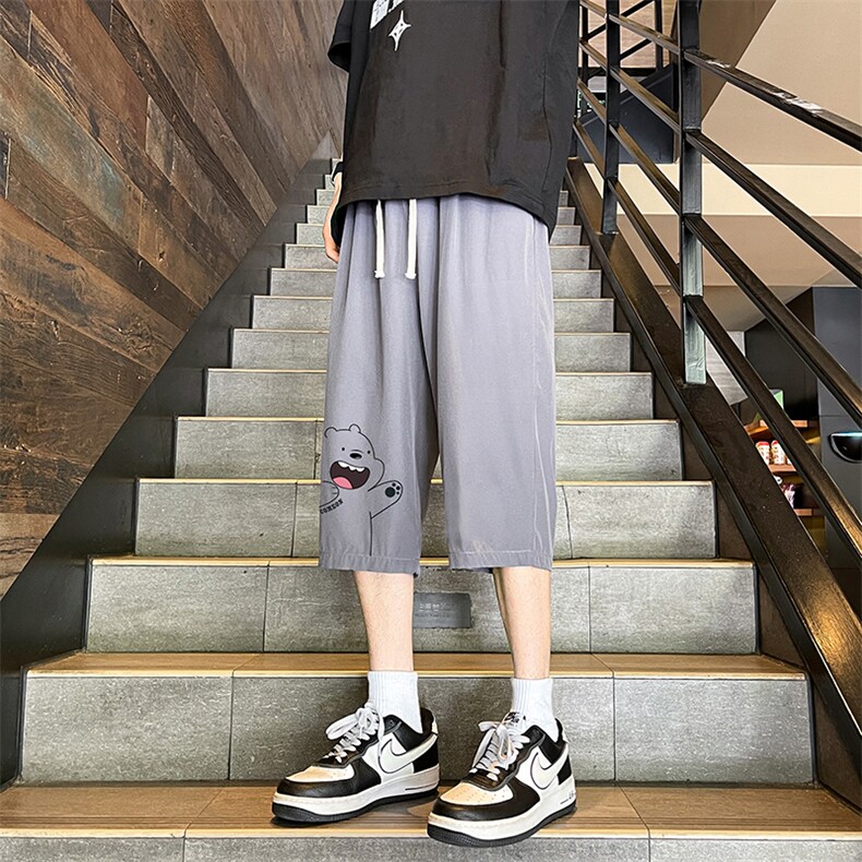QK72131-P25 冰丝七分裤男大码速干短裤男五分裤 港风风格图片