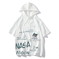 LD54187-P45NASA联名同款连帽短袖t恤男大码胖子带帽五分袖海报风，男装T恤，电商A040