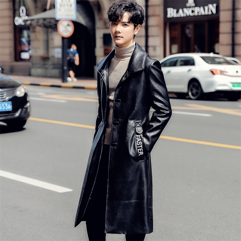 男皮衣修身机车中长款男夹克PU皮风衣外套商务风衣986,男装风衣,A067