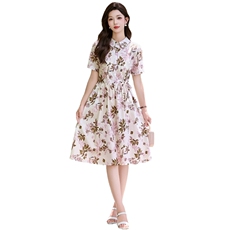 时尚舒适印花连衣裙2026夏季新款显瘦修身棉麻裙子2730，女装连衣裙，罗得堡