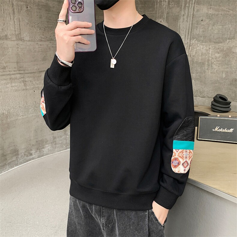 M-8XL秋季大码胖男生时尚休闲圆领拼接印花卫衣男49,男装卫衣,星座209