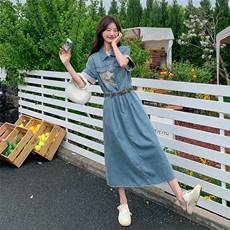 夏季新款韩版小个子胖mm大码中长款短袖宽松牛仔连衣裙子女士薄款，女装连衣裙，慧尚依恋