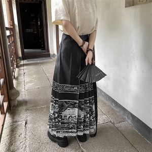 新中式风汉服马面半身裙男女款夏季潮牌宽松长裙KZ470-P48图片