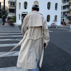FY887-春秋潮牌英伦风宽松港风痞帅双排扣中长款大衣图片