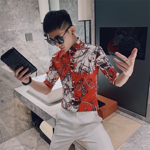 312A-241-P55 新款社会小伙中袖衬衫韩版潮流男士五分袖衬衣B图片