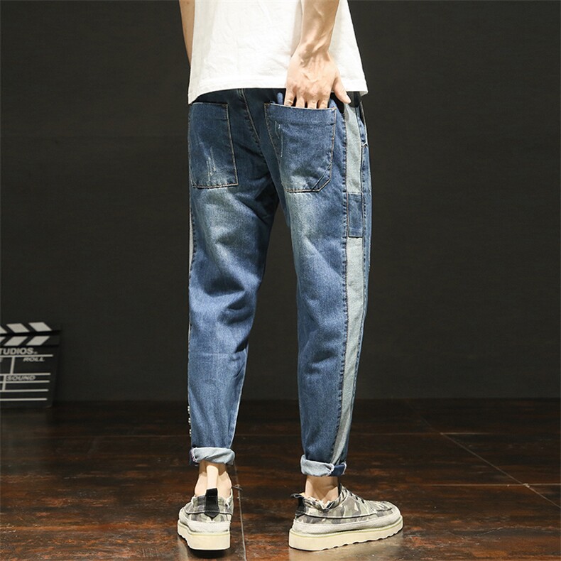 秋冬新款日系哈伦牛仔裤迷彩拼接28-42大码宽松5063-5219,男装牛仔裤,星座304A-1