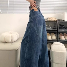 现货复古蓝美式宽松直筒微喇牛仔裤K936/P45，女装牛仔裤，星座205-3