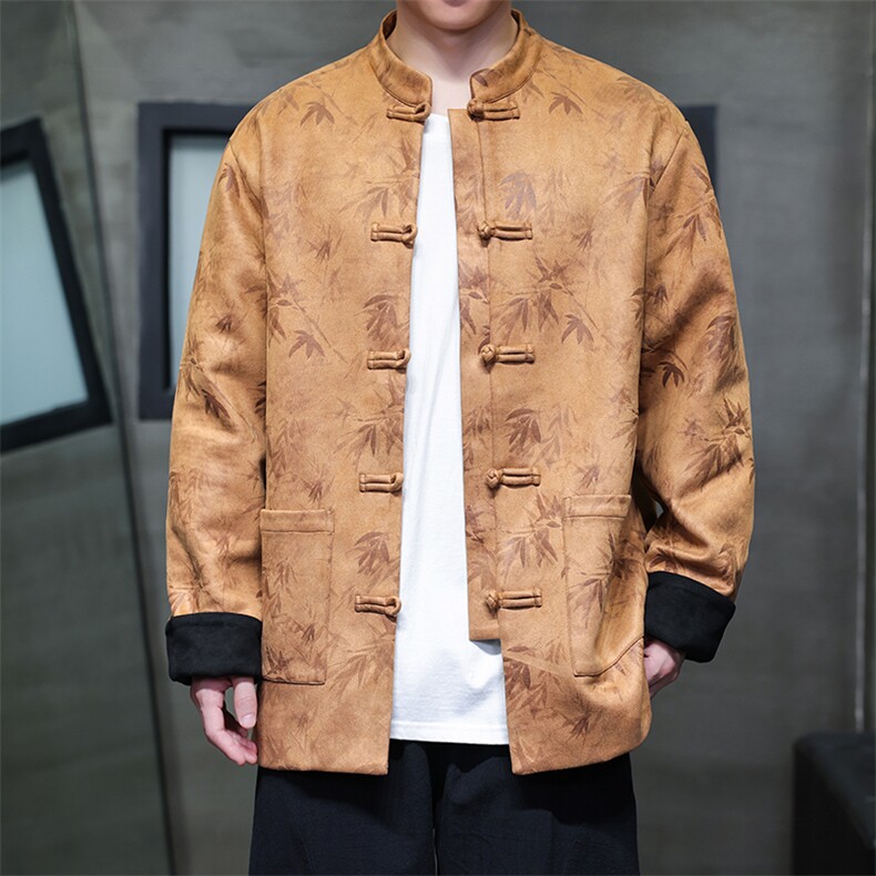新款秋季麂皮绒烫金竹叶风盘扣夹克外套JK1818-P110,男装夹克,电商A021