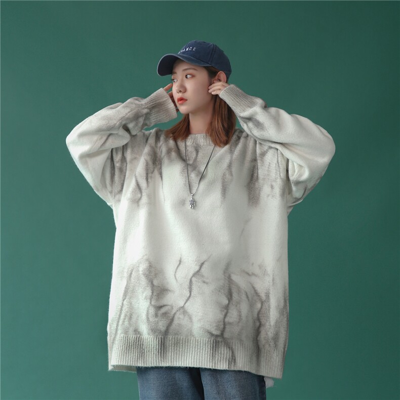 冬季韩版宽松毛衣潮扎染自制脏脏毛线衣加厚针织衫G921-P85控98，男装针织衫/毛衣，星座617A-6（原A405-1）