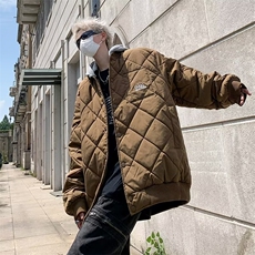 冬季可拆卸连帽菱形格棉衣男日系帽子可拆卸棉服外套潮M757，男装夹克，星座1116A-1（原606A）