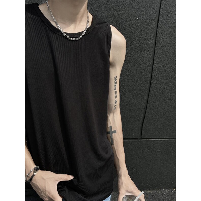 EQ438主推230克条纹纯色背心男夏季无袖T恤宽松短袖美式街头潮流，男装T恤，电商C306-1