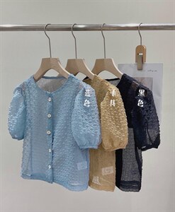 80707 褶皱面料开襟小衫图片