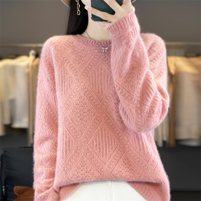 2025年秋季通勤套头单件七针加厚圆领鼓波,女装羊毛衫,大美人包芯纱店