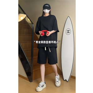 2025夏季短袖T恤短裤情侣套装宽松提花休闲运动套装 TZ866-特P50图片