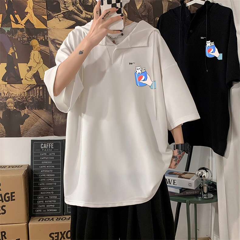 LD54262-P45NASA连帽短袖t恤男大码胖子带帽五分袖中袖海报风,男装T恤,电商A040