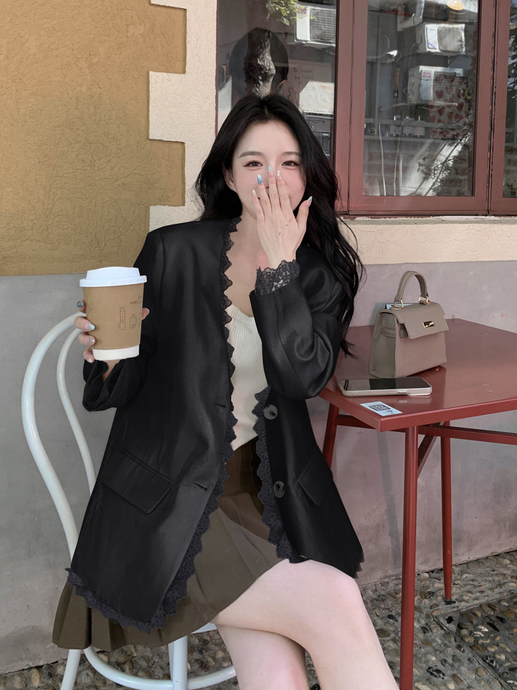蕾丝拼接休闲西装外套女2026春秋新款温柔风宽松显瘦气质西服上衣,女装西装,浙宝128A