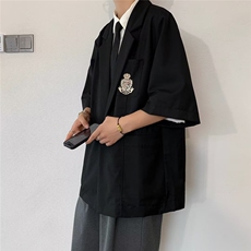男士夏季新款休闲免烫西装布刺绣短外套W1058P38，男装西服，星座1116-2
