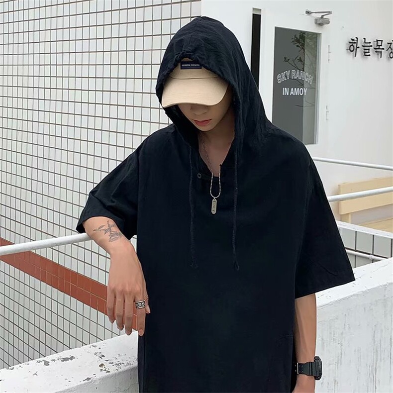 连帽五分袖t恤男ins超火网红港风潮嘻哈宽松百搭短袖卫衣4390-p35，男装T恤，星座1008-2