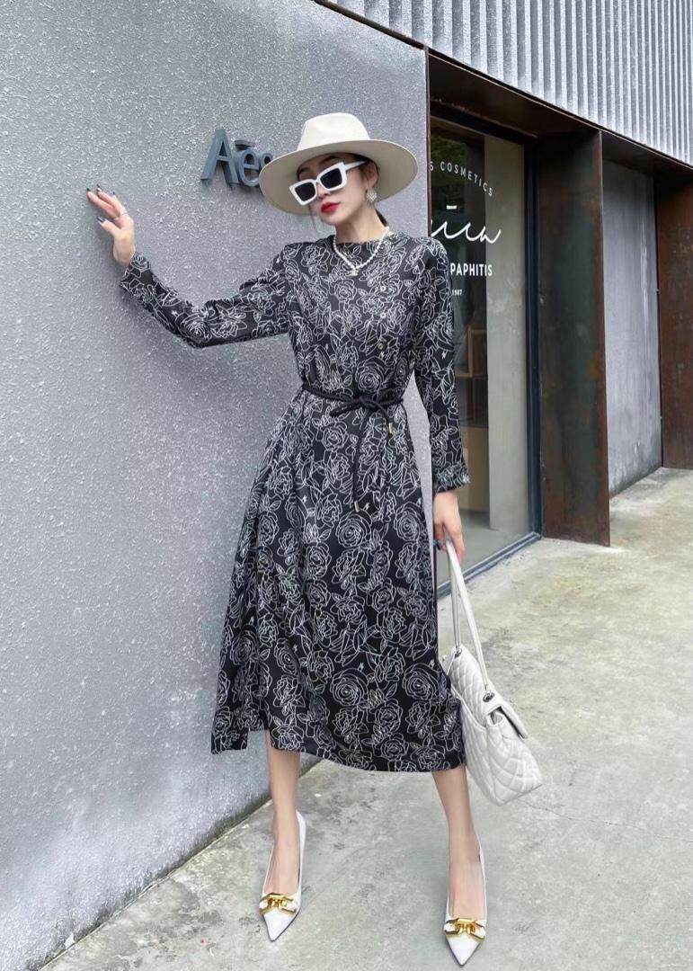 【现货】秋季新款-排扣花色连衣裙，女装连衣裙，陆氏青云