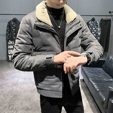 店主风pu皮羽绒服毛领刺绣立领男士冬季保暖外套C301B-YR01，男装羽绒服，电商C301B