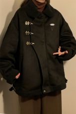 1中性风翻领麂皮绒羊羔毛金属飞机扣设计棉衣男YG77108P135控178，女装棉衣/棉服，星座226-2
