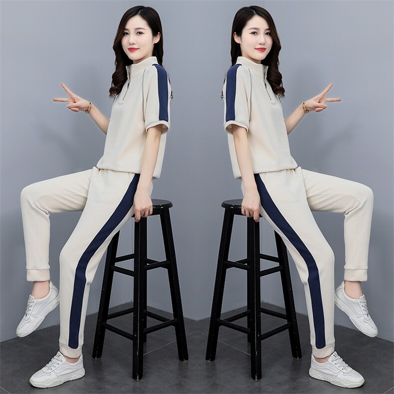 休闲运动女2024夏季新款韩版宽松显瘦时尚短袖短裤卫衣,女装运动套装,凯瑟曼