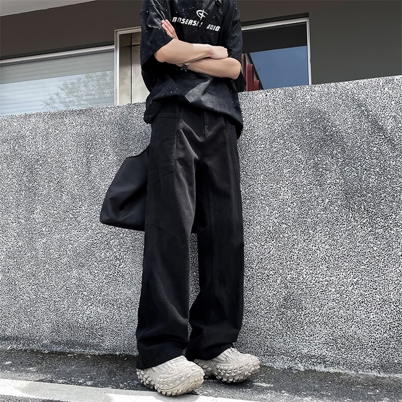 夏季美式复古水洗口袋工装裤男直筒宽松牛仔长裤阔腿裤81777-P50,男装工装外套,星座1008