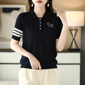 2025春夏新POLO领四粒扣袖口色道短袖女减龄休闲气质百搭亲肤T恤图片
