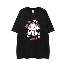 白底23夏季趣味卡通印花时尚百搭宽松豆绿色短袖T恤T61014P45控58，男装T恤，电商A268-1