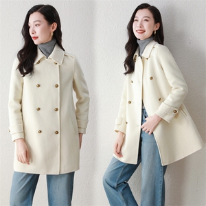 秋冬新款女式时尚韩系新款羊毛呢外套女士秋冬气质双面羊毛大衣图片