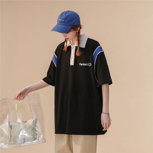 中性 夏季潮流拼色全棉宽松情侣短袖POLO衫T恤 PL157 P45控68图片