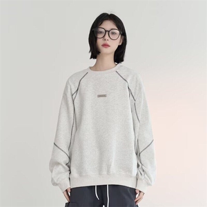 W9521-P60 网图现货 新款美式高街明线重磅垫肩卫衣运动休闲上衣图片