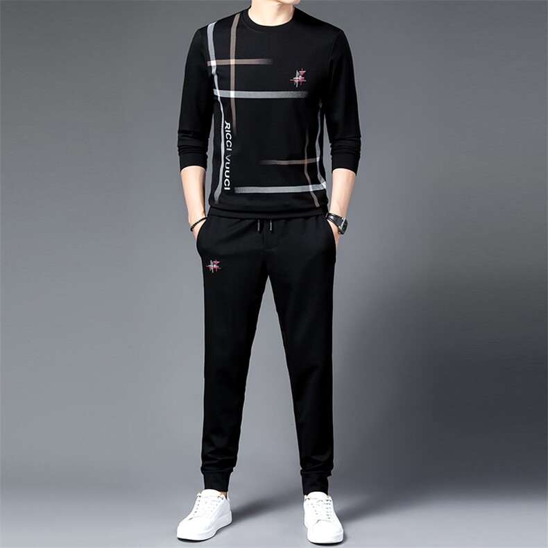 运动套装男春季中年男士商务休闲运动服春夏时尚宽松圆领卫衣男装,男装休闲套装,电商B212（原钱塘6029）