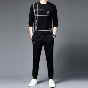 运动套装男春季中年男士商务休闲运动服春夏时尚宽松圆领卫衣男装图片