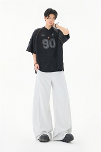 设计感明线水洗春夏美式弯刀牛仔裤男女长裤宽松裤子YD9006A-P70图片
