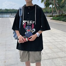 LD54038-P45连帽短袖t恤男大码胖子带帽五分袖中袖，男装T恤，电商A040