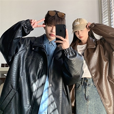 港风钢印夹克大码M-5XL皮衣鳄鱼纹情侣皮衣男外套JK8749P90控128，男装皮衣，星座227-7