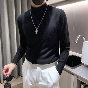 店主风小伙秋冬男士半高领套头长袖针织毛衣男修身301A-1/M68/P38图片