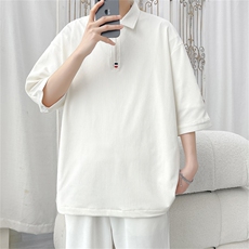 PL9053/P35冰丝短袖POLO衫男夏季宽松纯色上衣美式潮牌半拉链t恤，男装Polo衫，电商A141