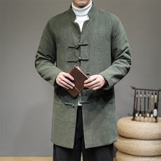 20258^纯色风衣男中长款披风潮牌棉衣复古唐装中式盘扣棉服外套男，男装风衣，钱塘777(原3023)