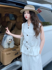 轻熟气质套装裤2026夏季新款高级感刺绣无袖马甲阔腿裤两件套，女装套装/套裙，冬木谷雨