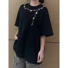 万针全刺绣工艺抖音得物高品质260克重磅纯棉双纱美式高街短袖T恤，男装T恤，电商A486