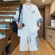 TZ25302-P55夏季休闲T恤短裤男两件套港风学生宽松短袖运动套装，男装牛仔裤，电商D310B