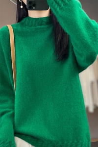 秋冬新款100%纯羊毛衫女半高领麻花加厚毛衣百搭羊绒打底针织衫图片