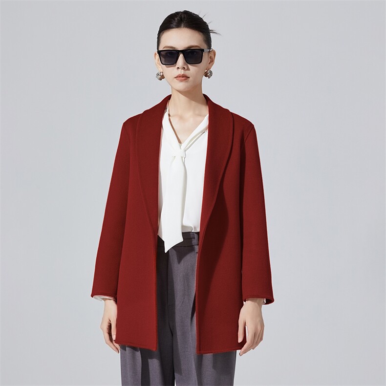 新款时尚女士青果领短款百搭简约100羊毛大衣，女装毛呢外套，高哲羊绒