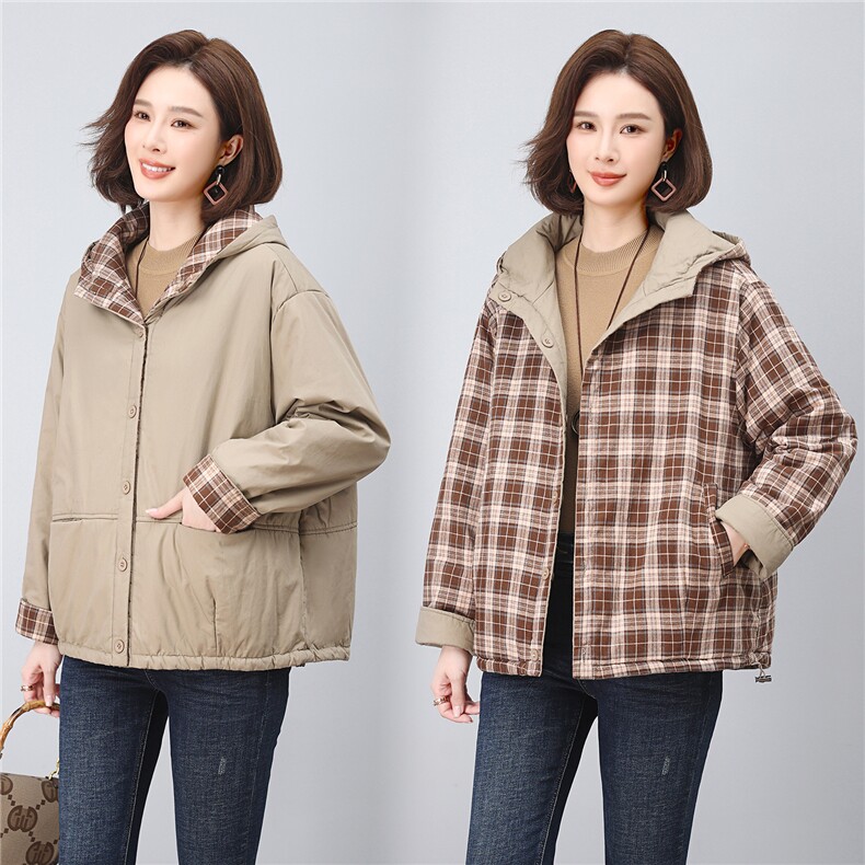 25平新款两面穿棉衣外套女,女装大码女装,奕阳依阁