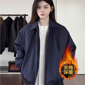 秋季新款纯色宽松休闲翻领拉链夹克廓形百搭复古工装外套潮图片